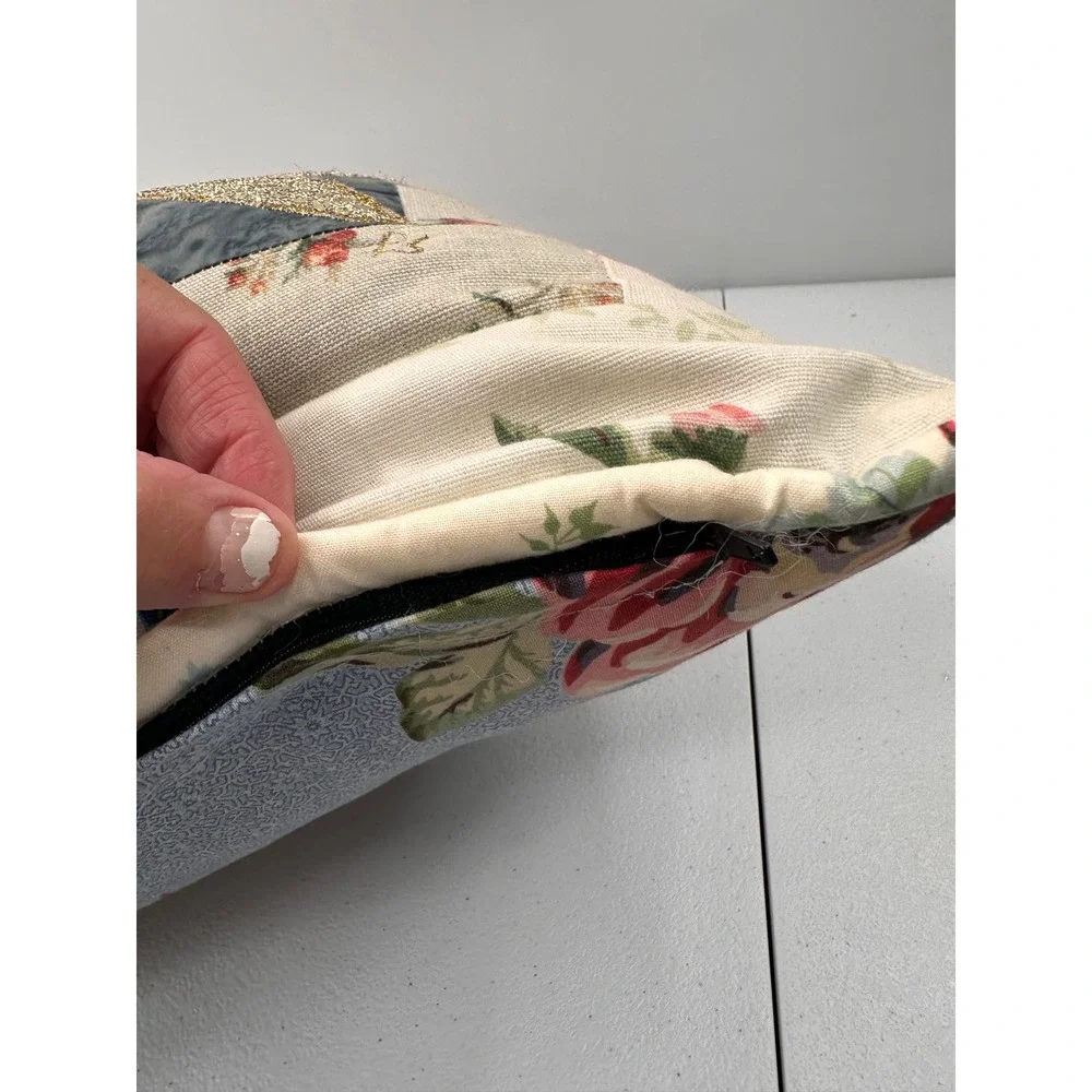 Handmade Mermaid Accent Pillow Embroidered Shells Floral 20x13 Coastal Decor
